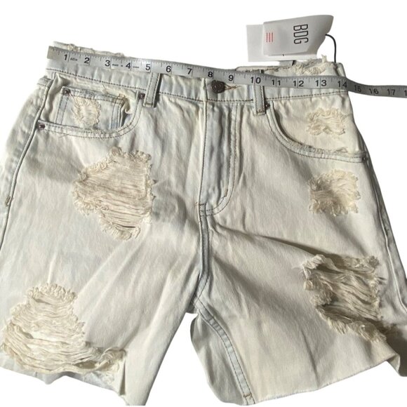 BDG Dropped Waist 24" Waist Destroyed Denim Shorts Blue Distressed Frayed Hem - Picture 5 of 9